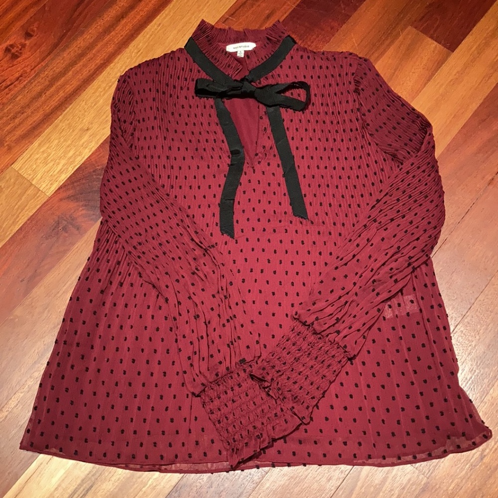 Max Studio red/black polkadot blouse, Sz S